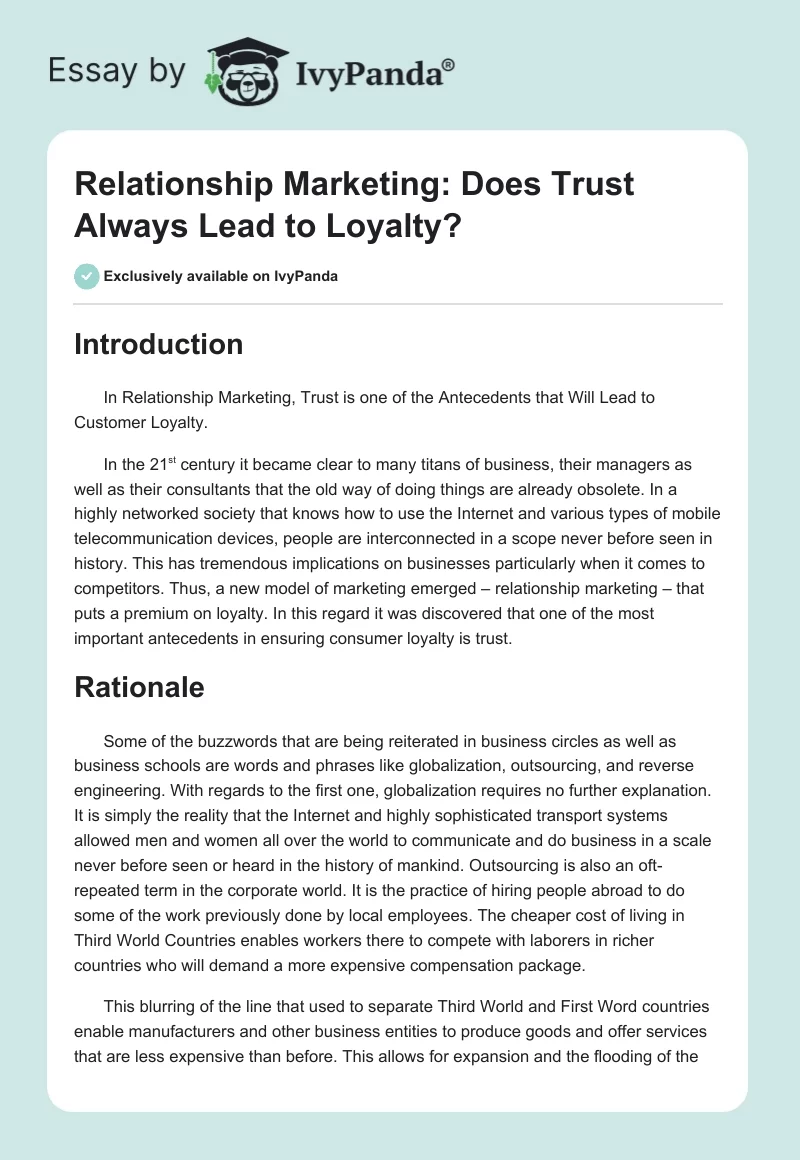 Relationship Marketing: Does Trust Always Lead to Loyalty?. Page 1