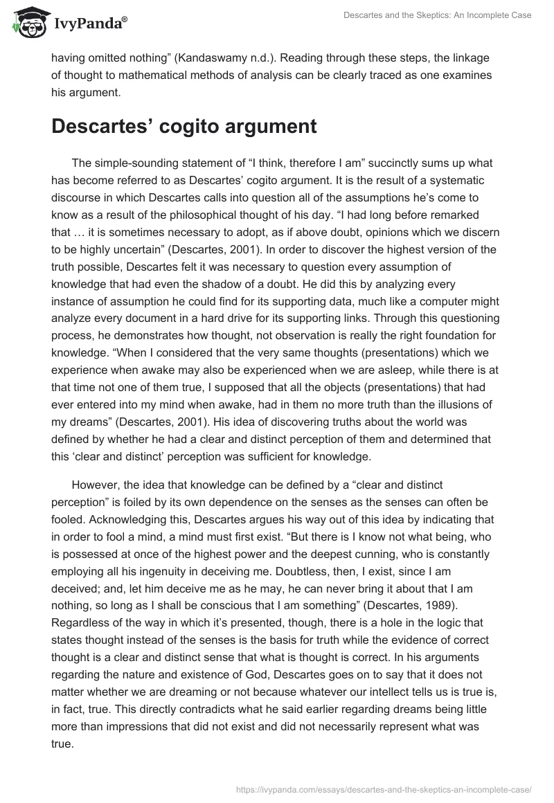 Descartes and the Skeptics: An Incomplete Case. Page 2