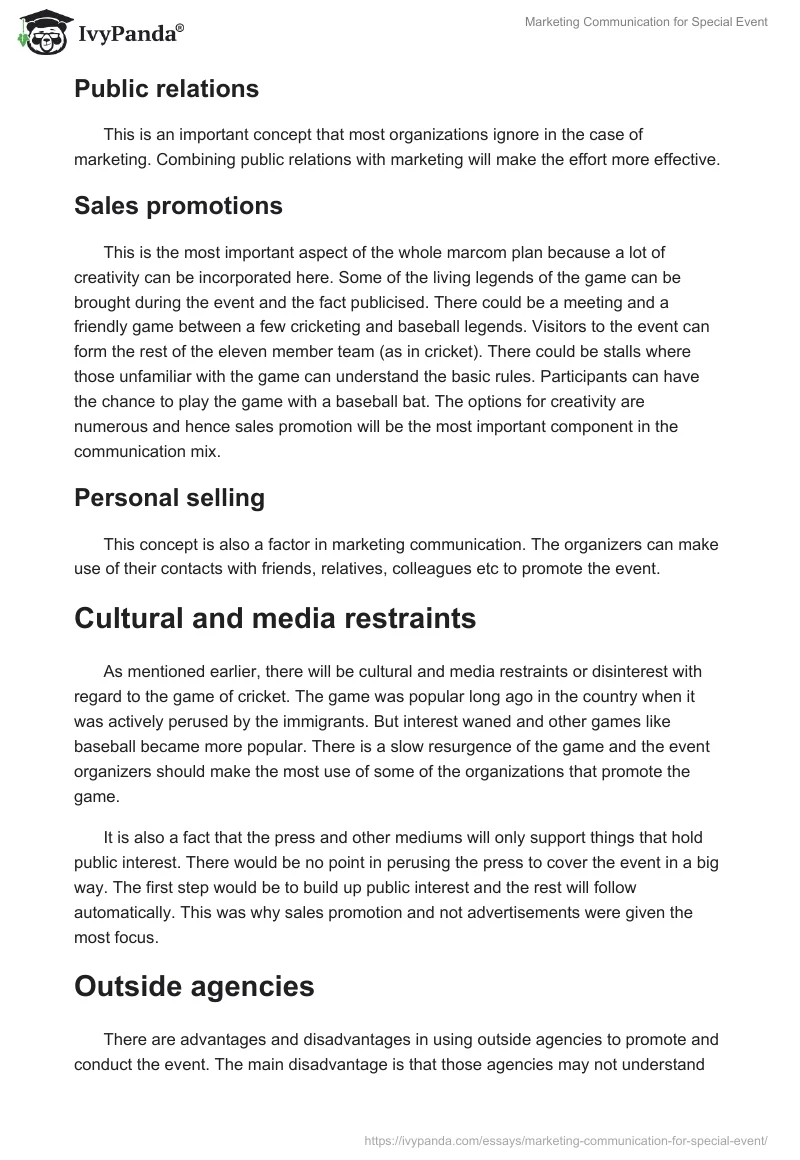 Marketing Communication for Special Event. Page 5