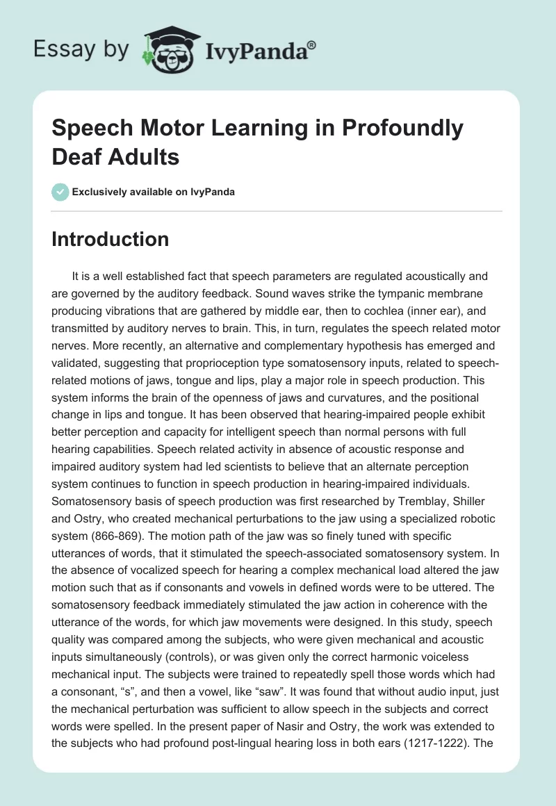 Speech Motor Learning in Profoundly Deaf Adults. Page 1