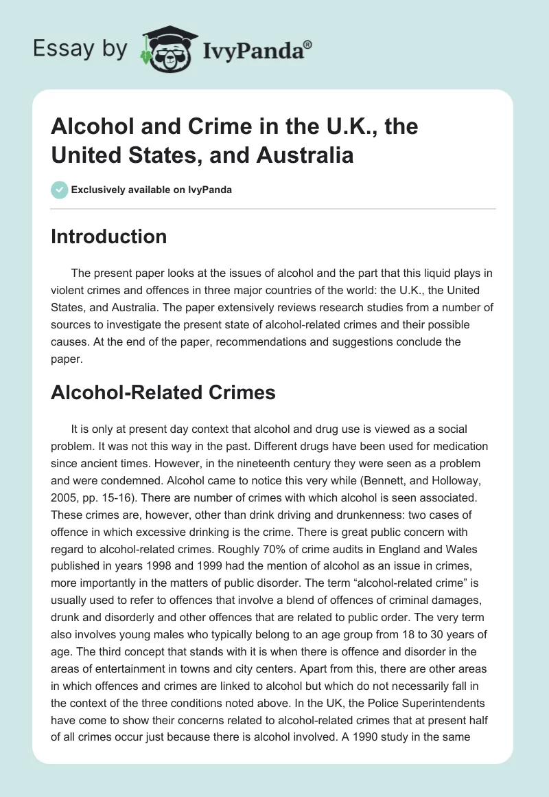 Alcohol and Crime in the U.K., the United States, and Australia. Page 1