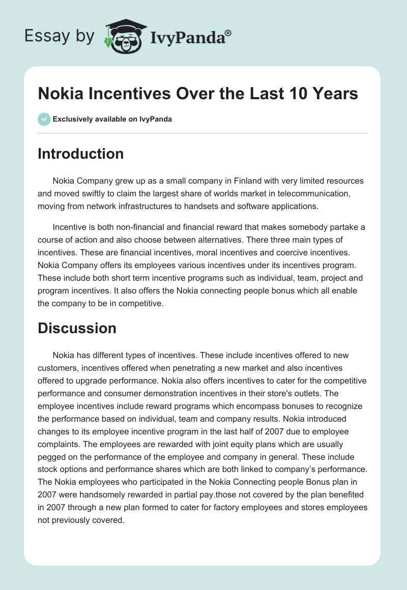 Nokia Incentives Over the Last 10 Years. Page 1