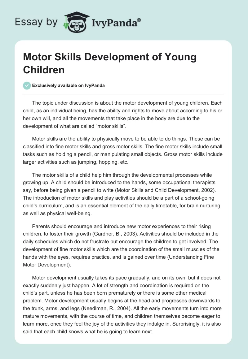 Motor Skills Development of Young Children. Page 1
