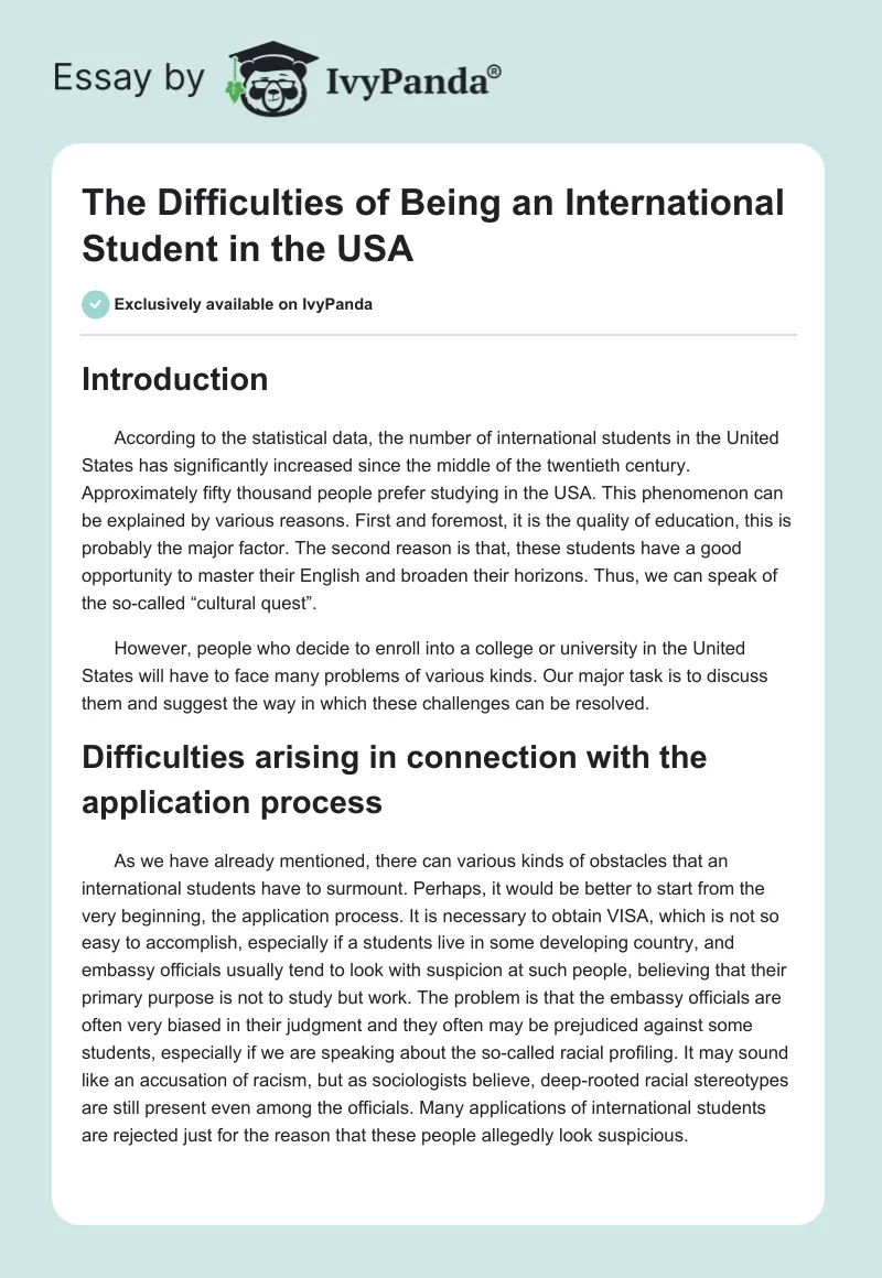 The Difficulties of Being an International Student in the USA. Page 1
