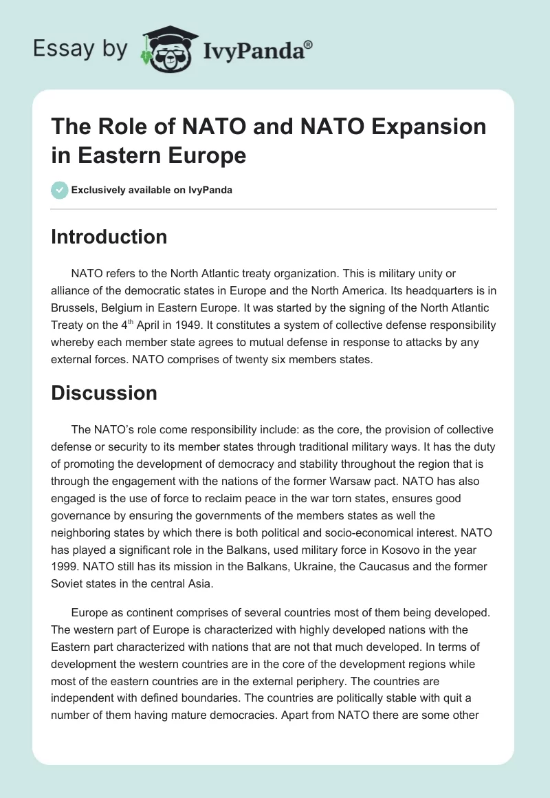 The Role of NATO and NATO Expansion in Eastern Europe. Page 1