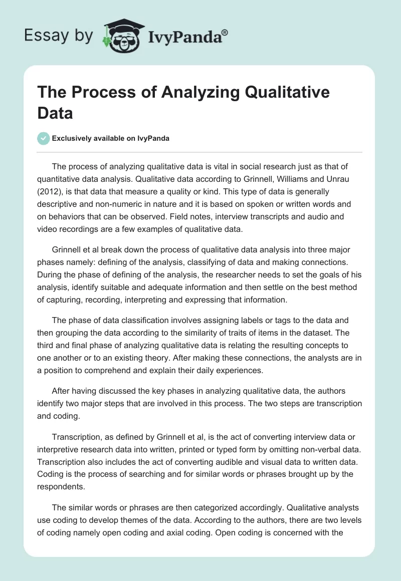 The Process of Analyzing Qualitative Data . Page 1