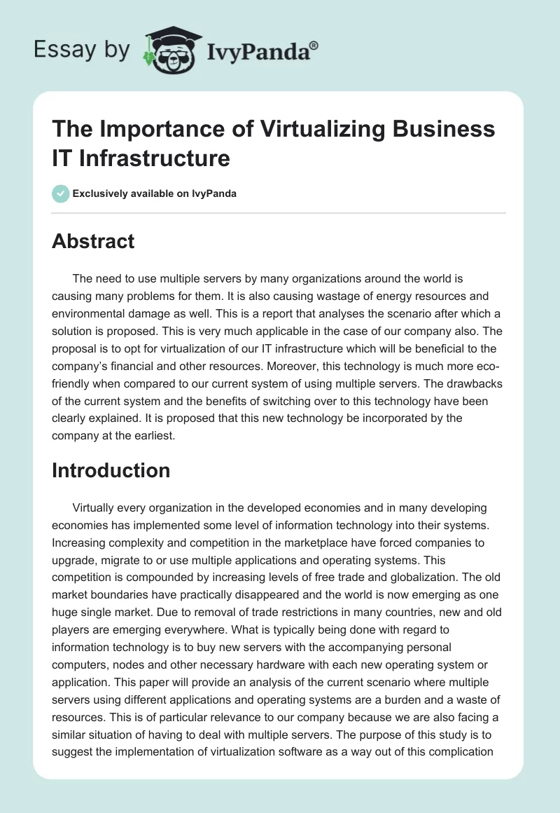 The Importance of Virtualizing Business IT Infrastructure. Page 1