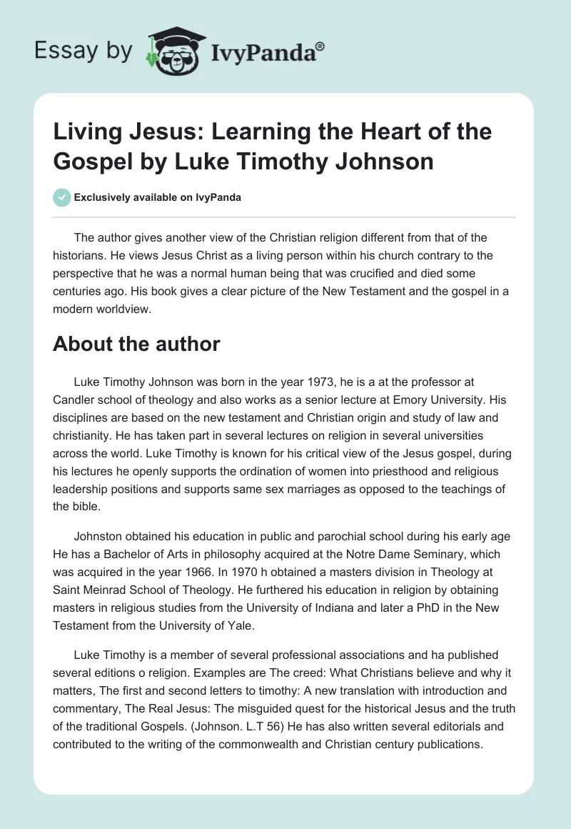"Living Jesus: Learning the Heart of the Gospel" by Luke Timothy Johnson. Page 1