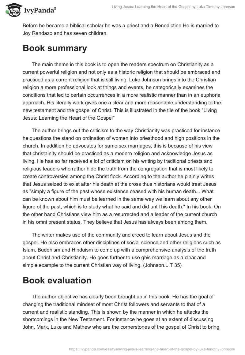"Living Jesus: Learning the Heart of the Gospel" by Luke Timothy Johnson. Page 2