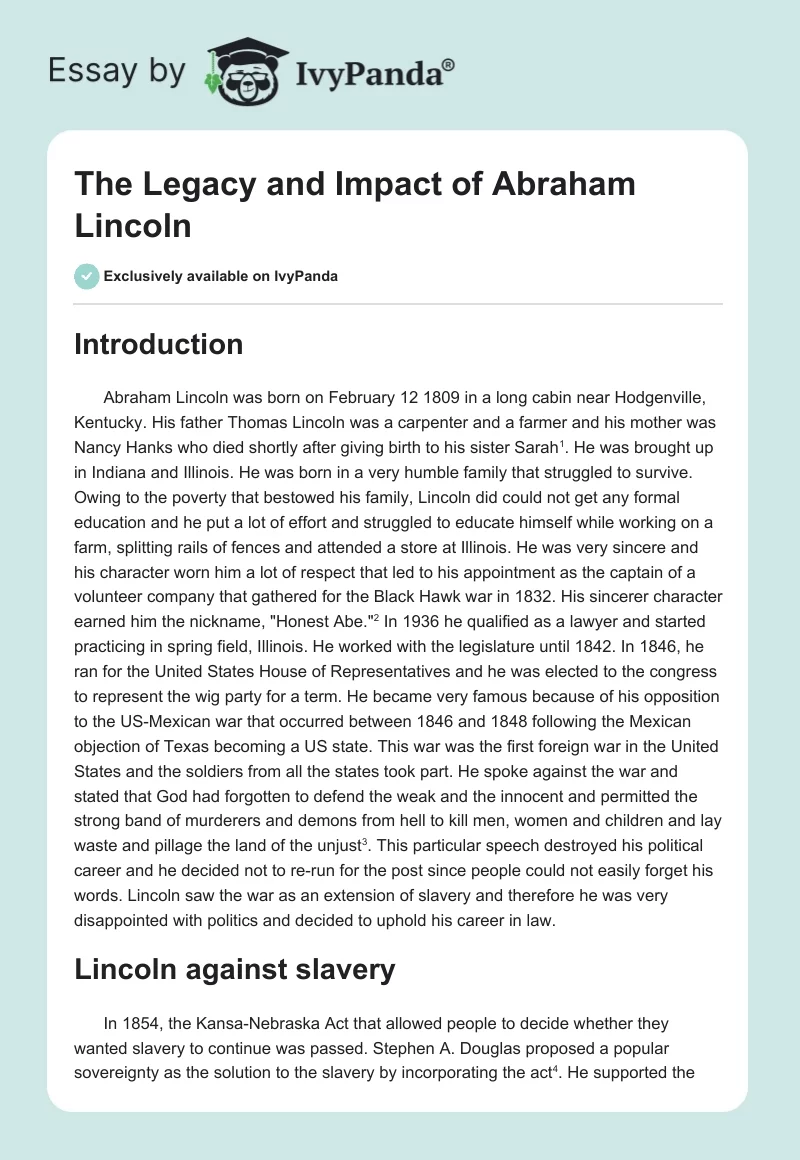 The Legacy and Impact of Abraham Lincoln. Page 1
