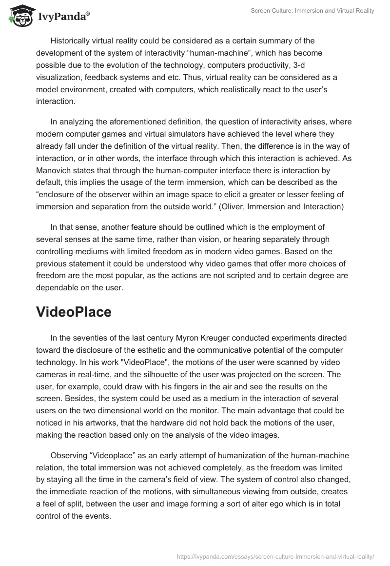Screen Culture: Immersion and Virtual Reality. Page 2