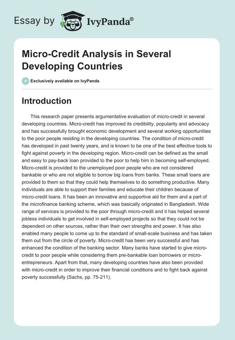 Micro-Credit Analysis in Several Developing Countries. Page 1