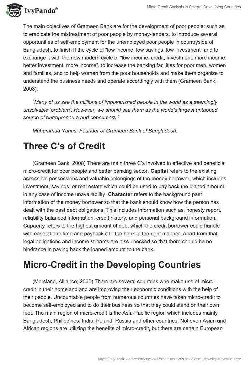 Micro-Credit Analysis in Several Developing Countries. Page 3