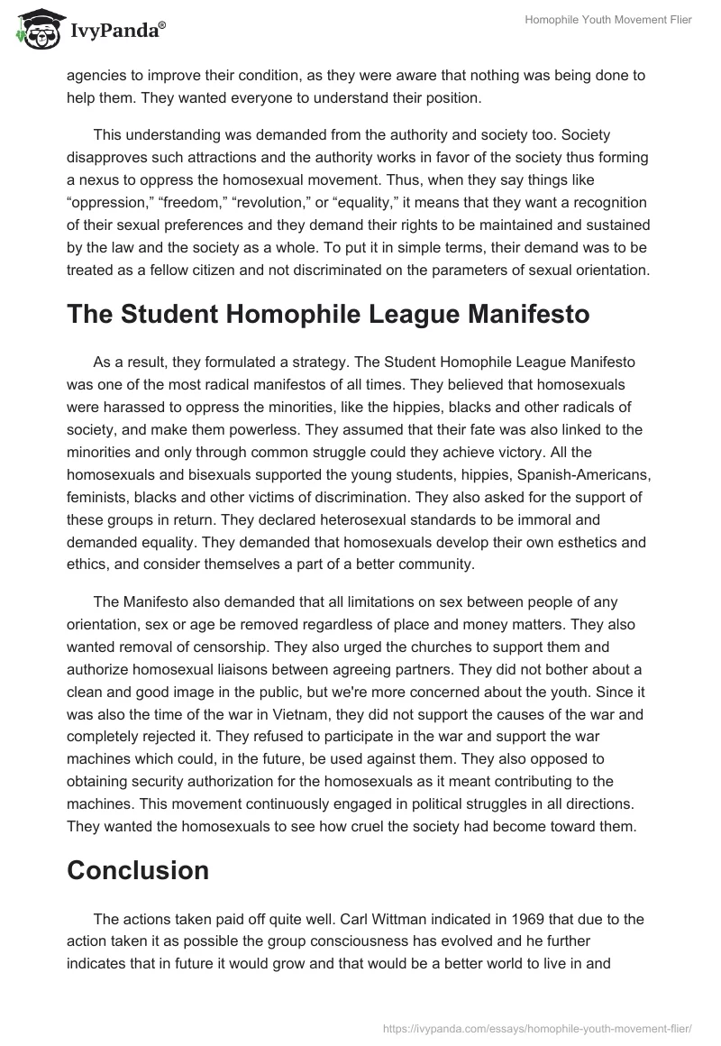Homophile Youth Movement Flier. Page 2