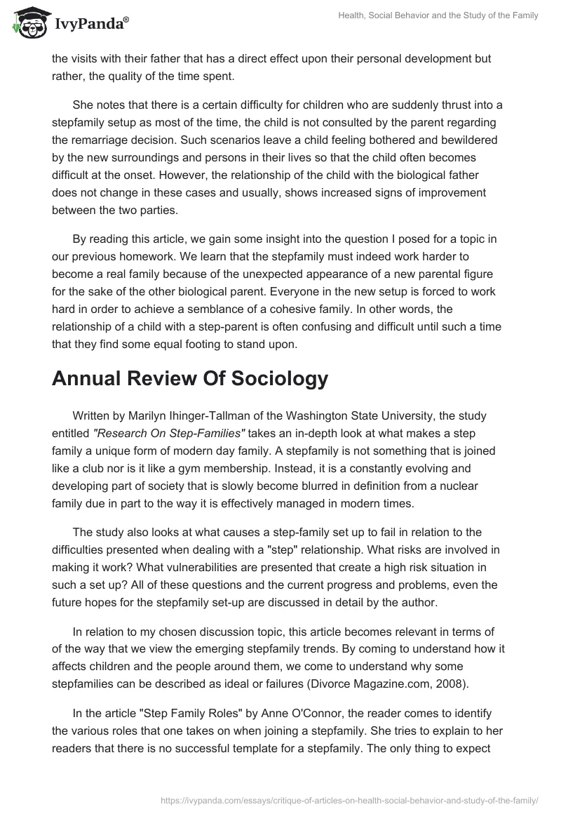 Health, Social Behavior and the Study of the Family. Page 2