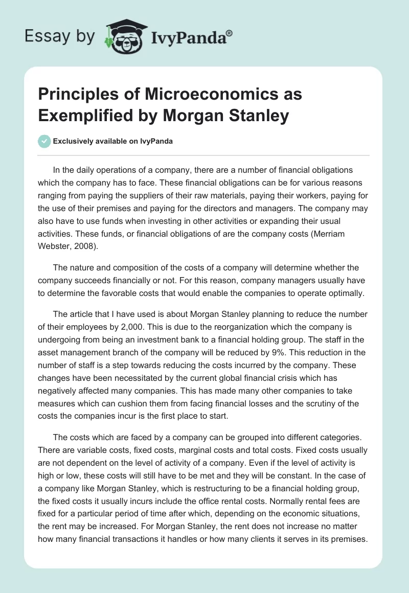 Principles of Microeconomics as Exemplified by Morgan Stanley. Page 1