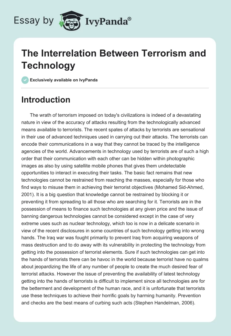 The Interrelation Between Terrorism and Technology. Page 1