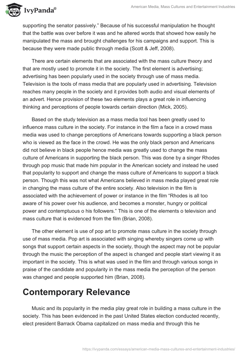 American Media, Mass Cultures and Entertainment Industries. Page 3