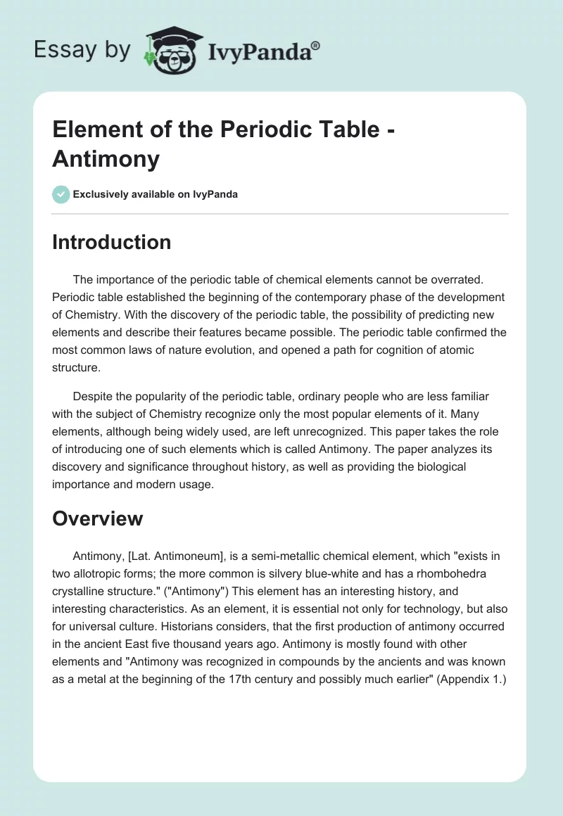Element of the Periodic Table - Antimony. Page 1