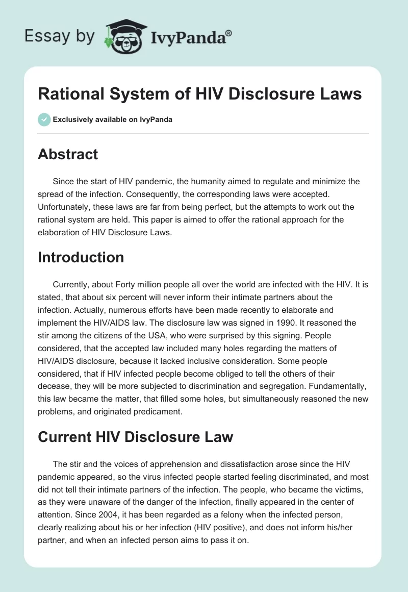 Rational System of HIV Disclosure Laws. Page 1