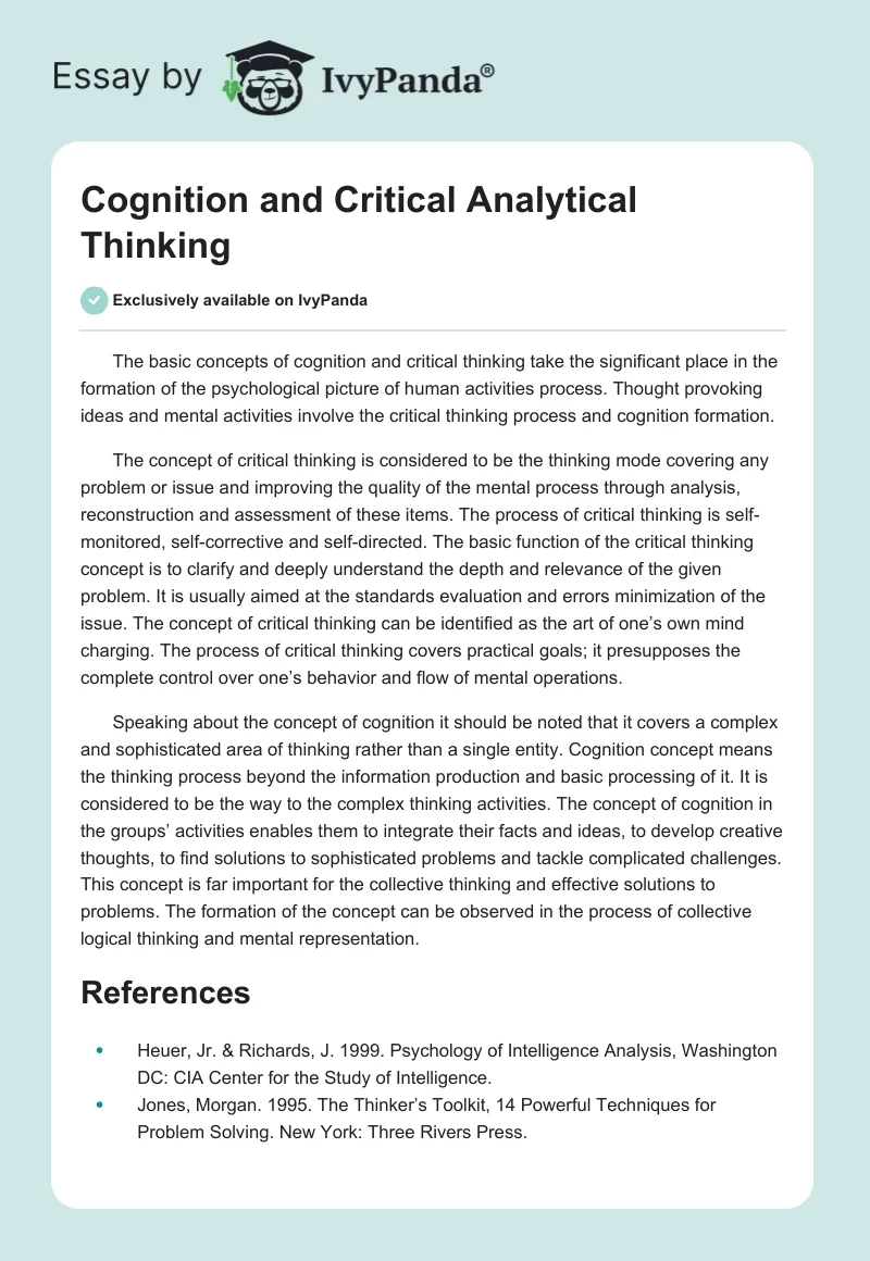 Cognition and Critical Analytical Thinking. Page 1