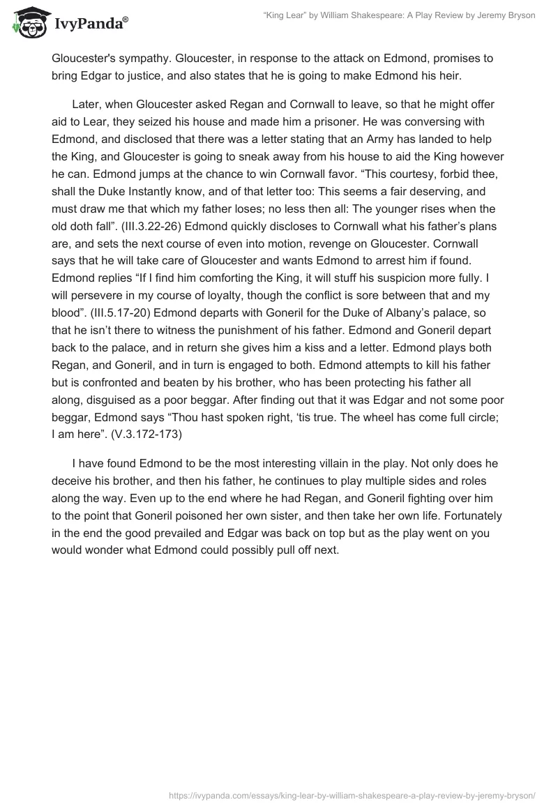 “King Lear” by William Shakespeare: A Play Review by Jeremy Bryson. Page 2