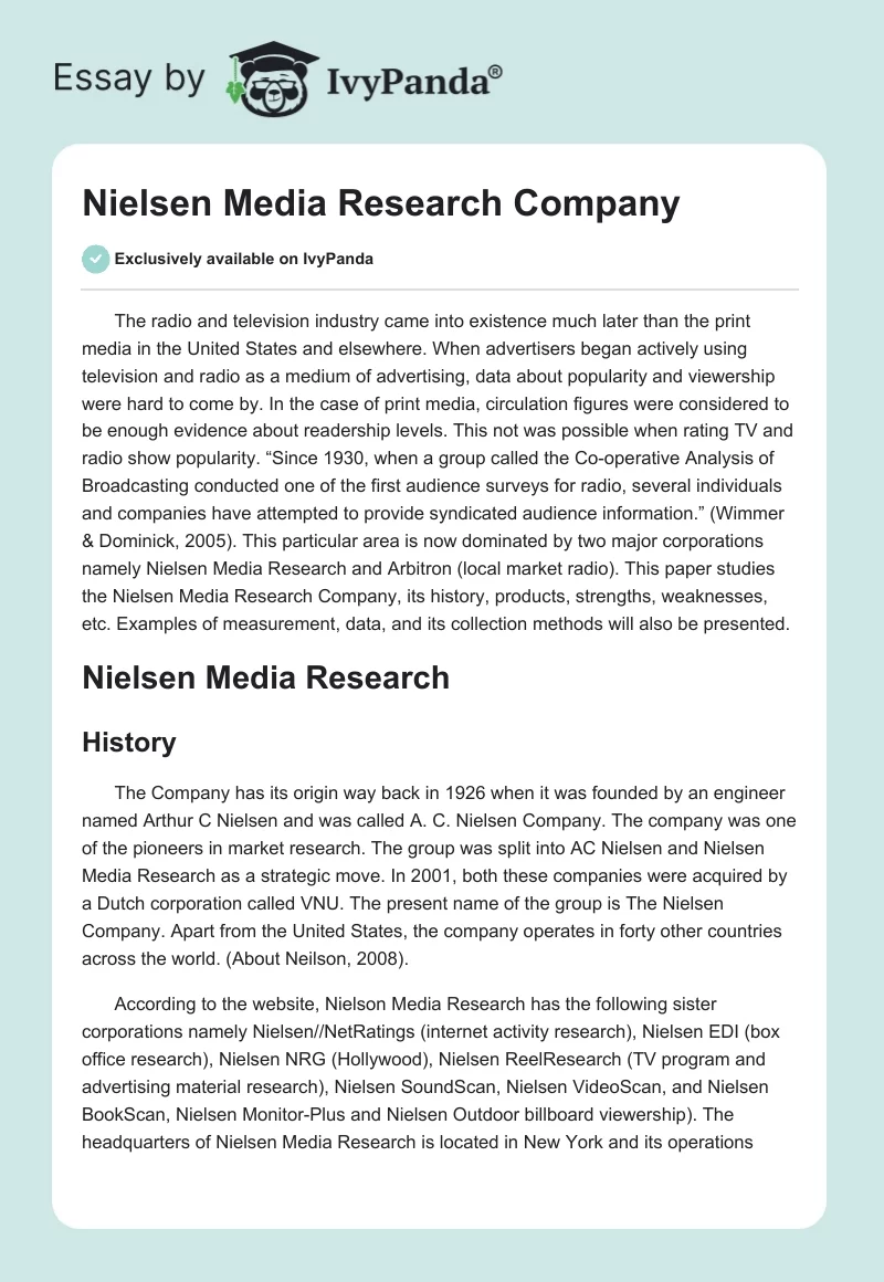 Nielsen Media Research Company. Page 1