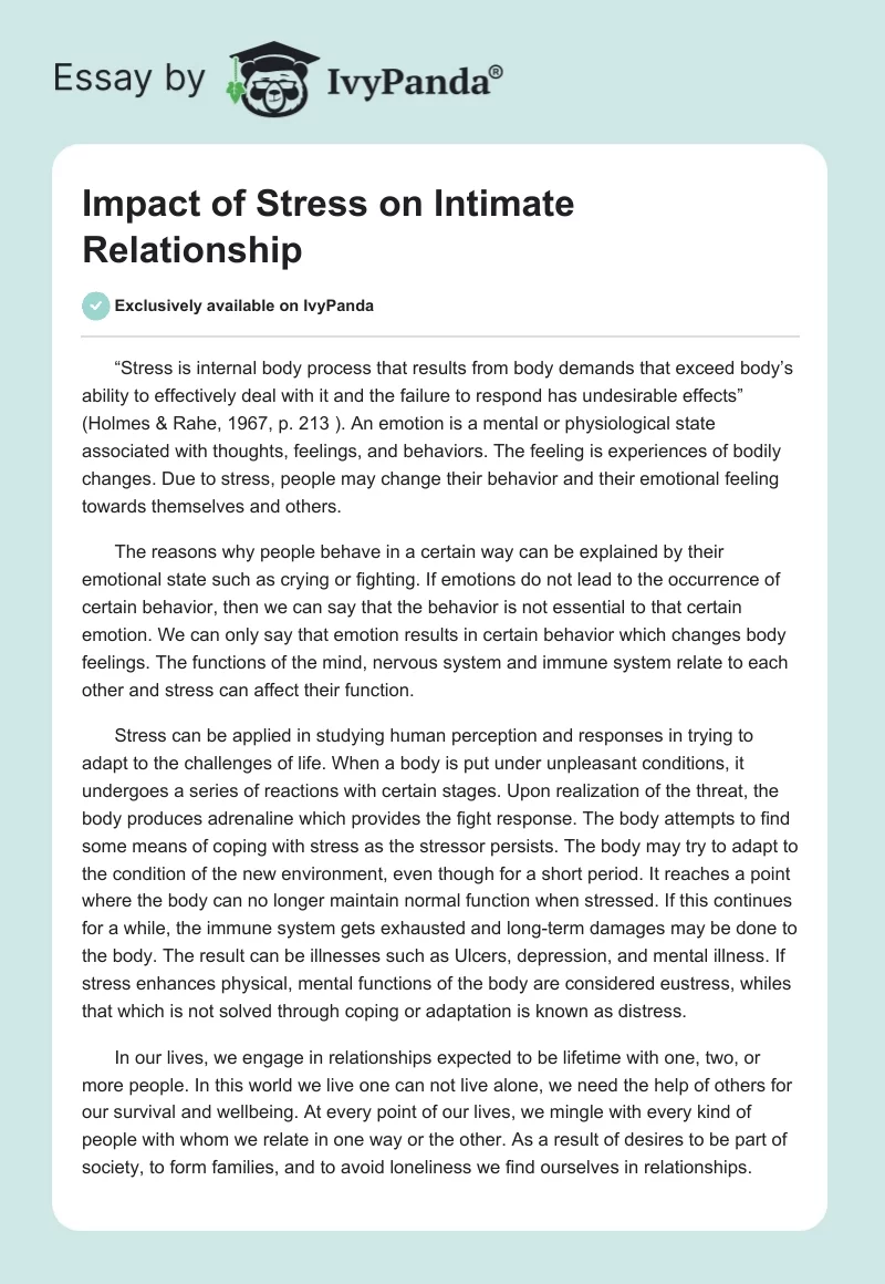 Impact of Stress on Intimate Relationship. Page 1