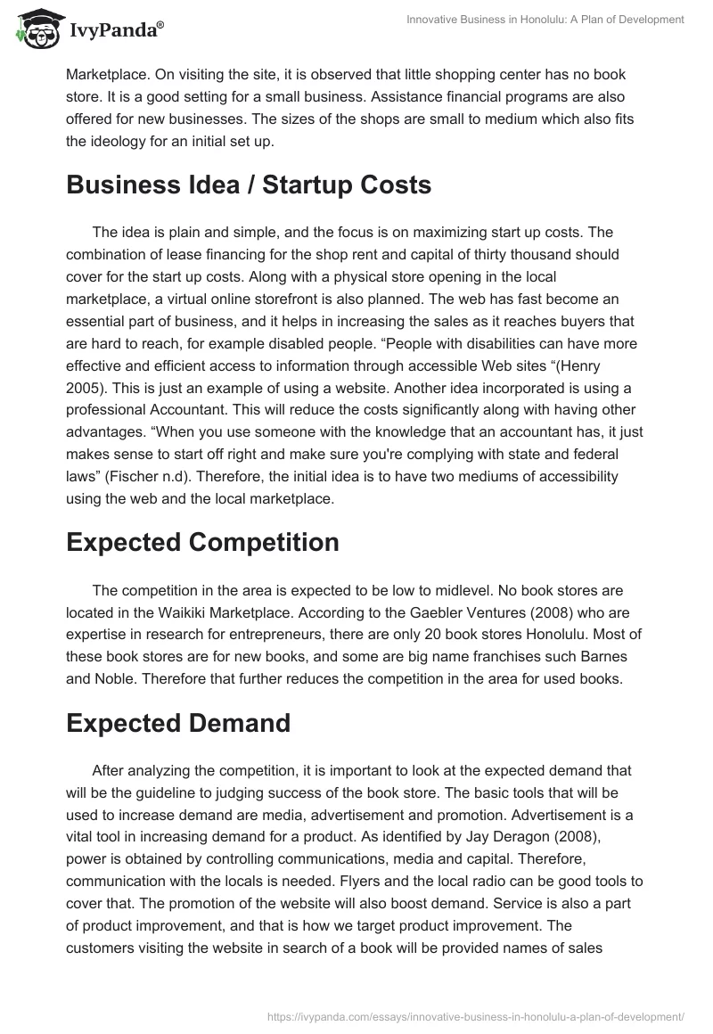 Innovative Business in Honolulu: A Plan of Development. Page 2