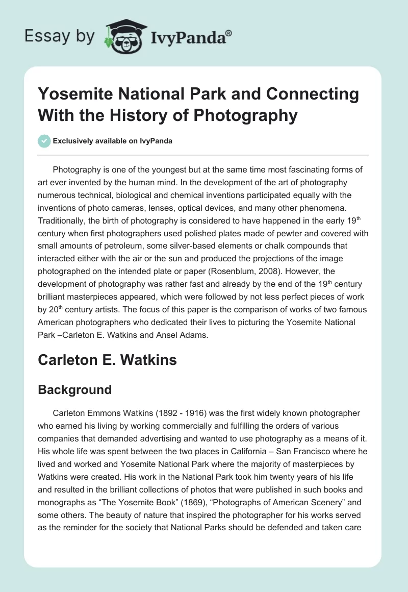 Yosemite National Park and Connecting With the History of Photography. Page 1