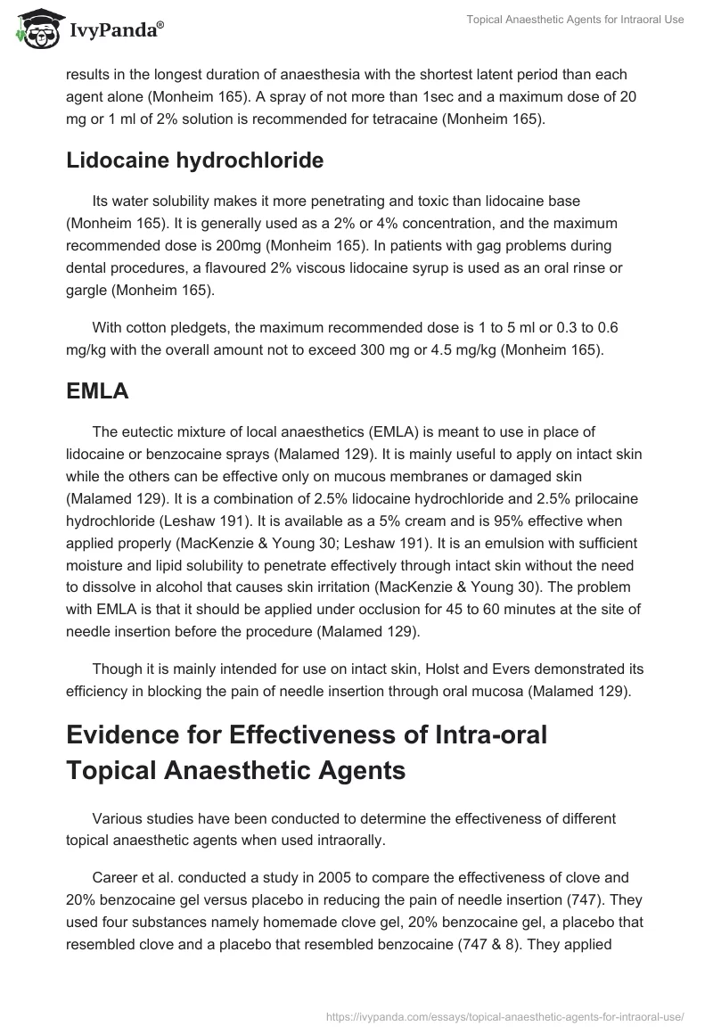 Topical Anaesthetic Agents for Intraoral Use. Page 3