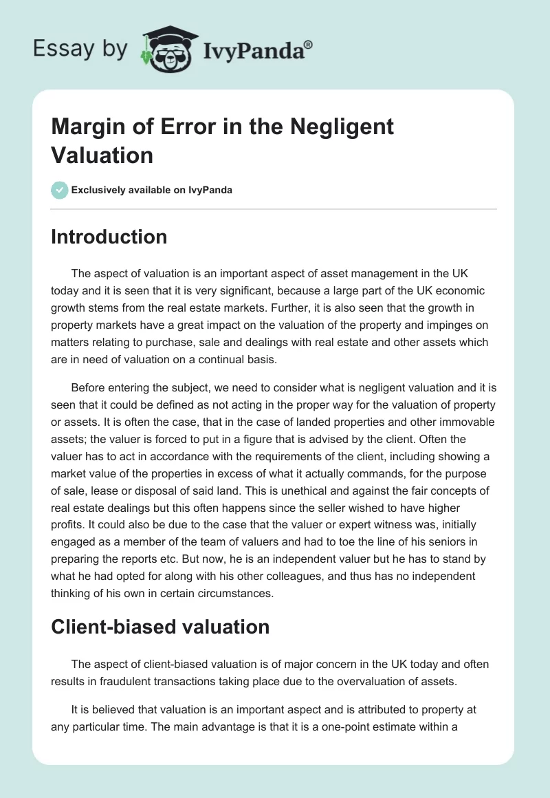 Margin of Error in the Negligent Valuation. Page 1