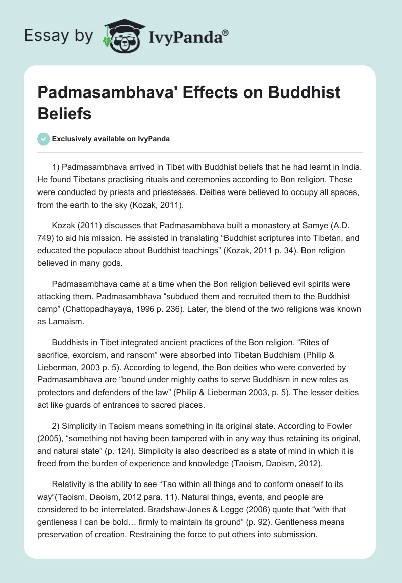 Padmasambhava' Effects on Buddhist Beliefs. Page 1