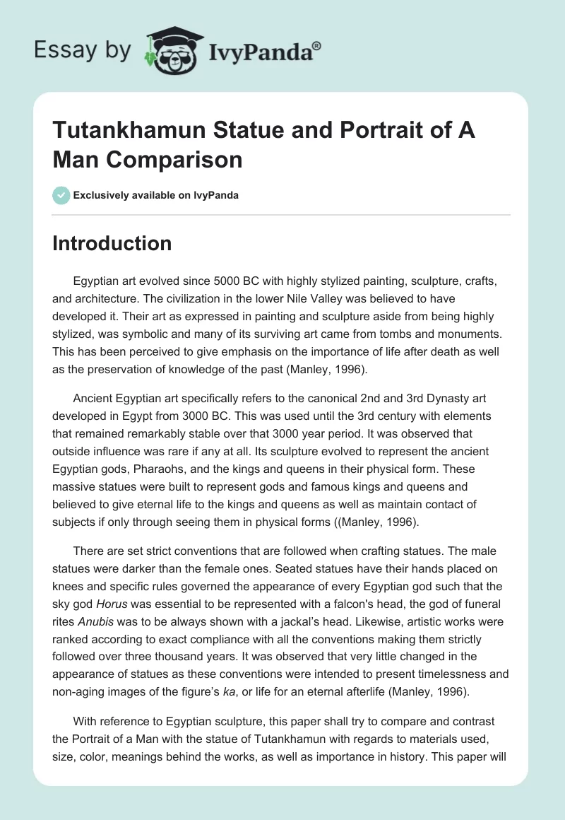 Tutankhamun Statue and "Portrait of A Man" Comparison. Page 1