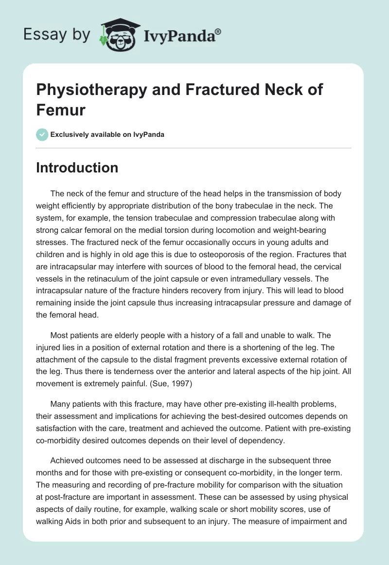 Physiotherapy and Fractured Neck of Femur. Page 1