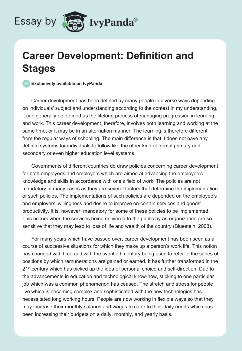 Career Development: Definition and Stages. Page 1