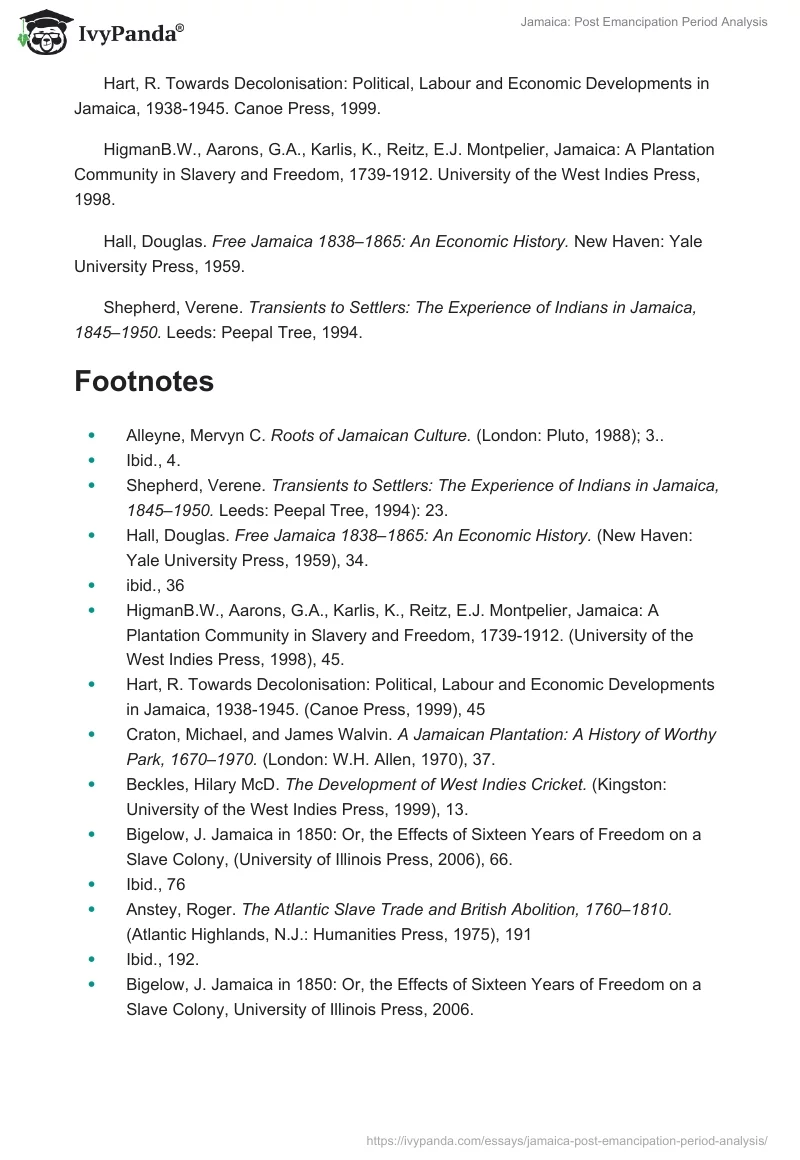 Jamaica: Post Emancipation Period Analysis. Page 4
