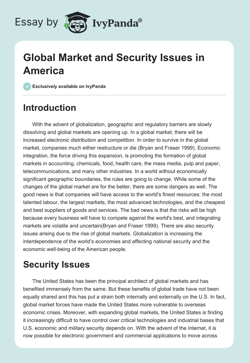 Global Market and Security Issues in America. Page 1