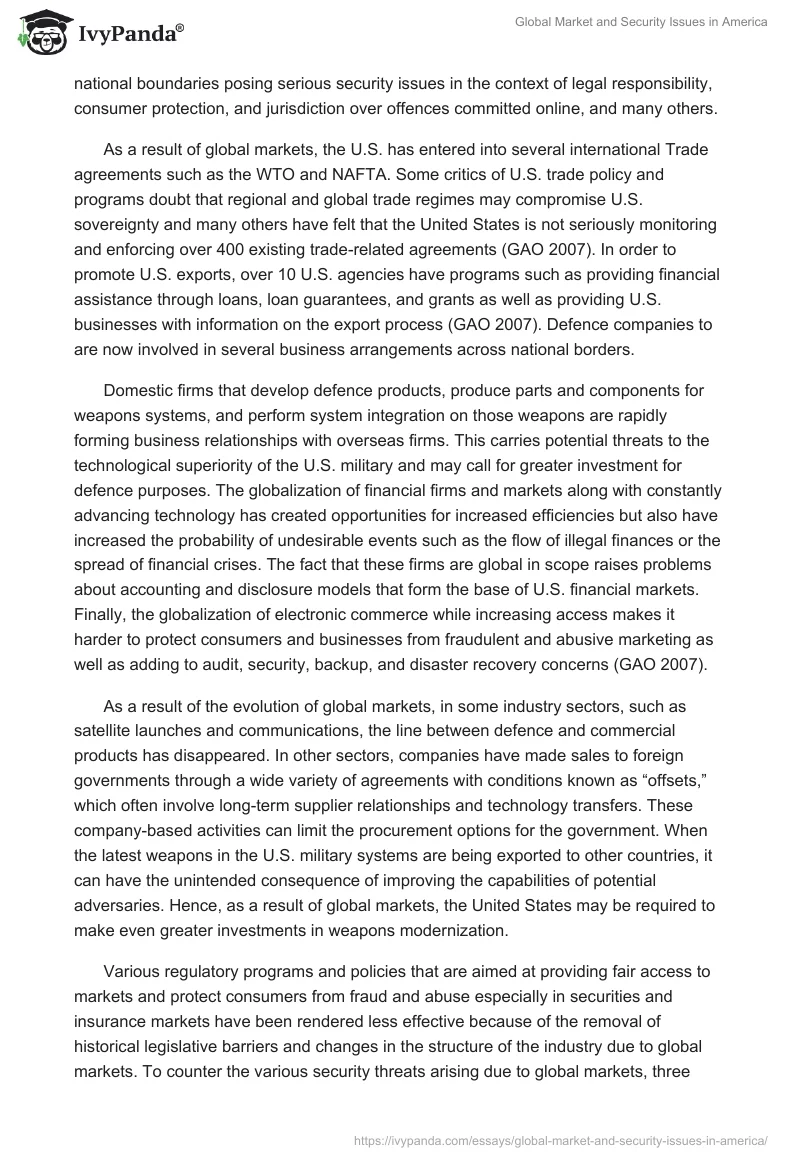 Global Market and Security Issues in America. Page 2