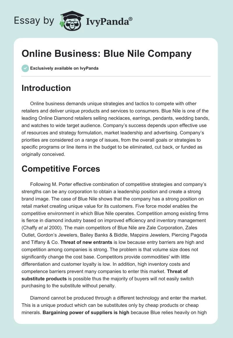 Online Business: Blue Nile Company. Page 1
