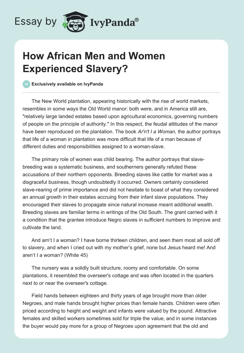 How African Men and Women Experienced Slavery?. Page 1