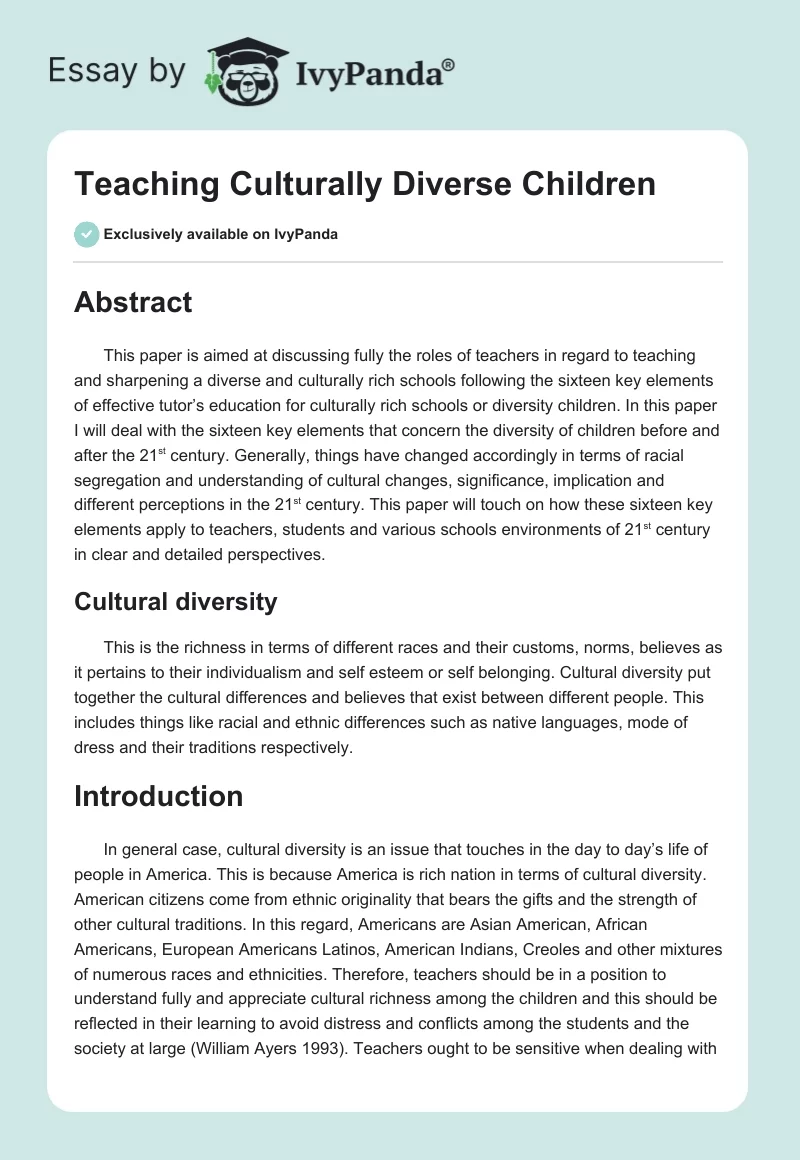 Teaching Culturally Diverse Children. Page 1