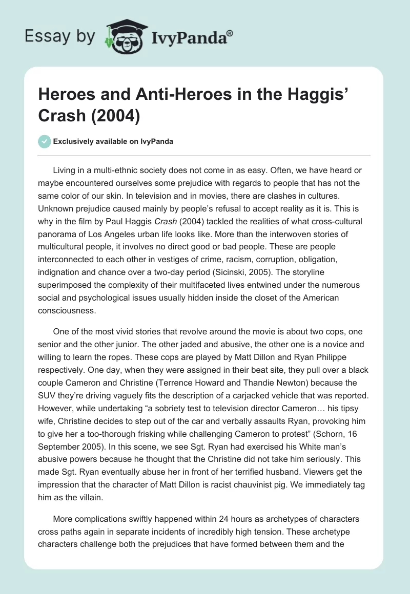 Heroes and Anti-Heroes in the Haggis’ Crash (2004). Page 1