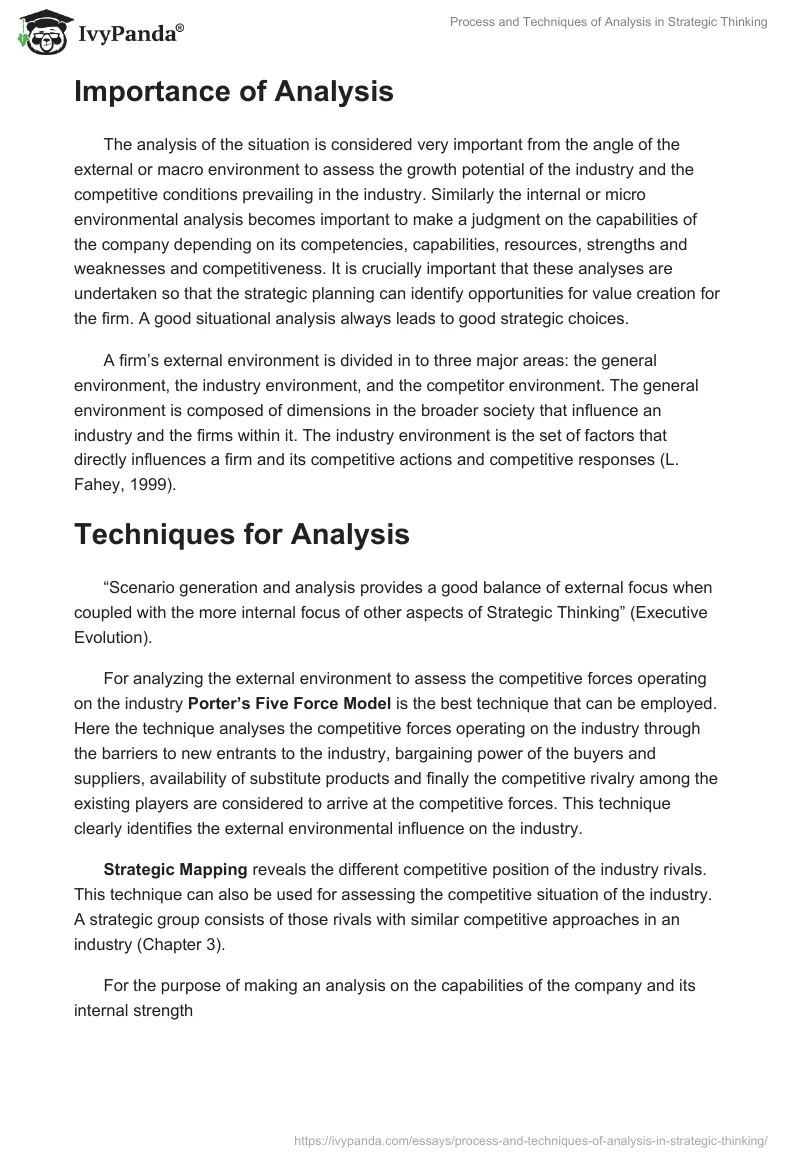 Process and Techniques of Analysis in Strategic Thinking. Page 2