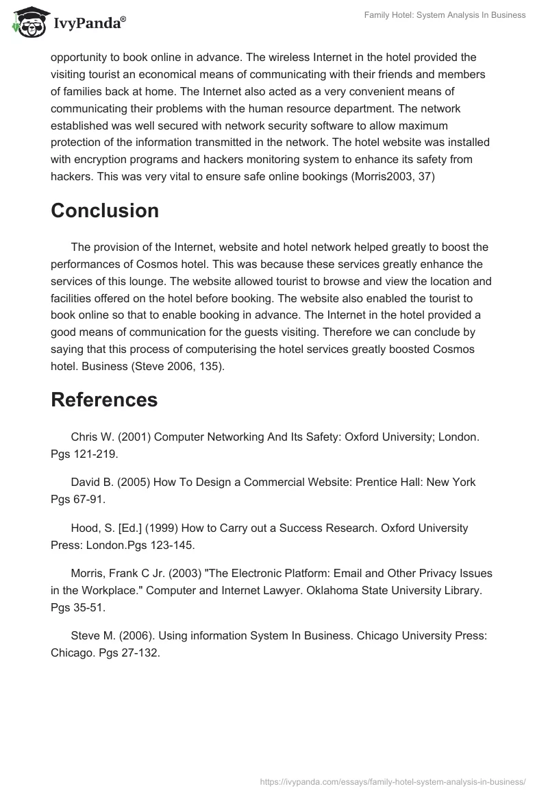 Family Hotel: System Analysis In Business. Page 5