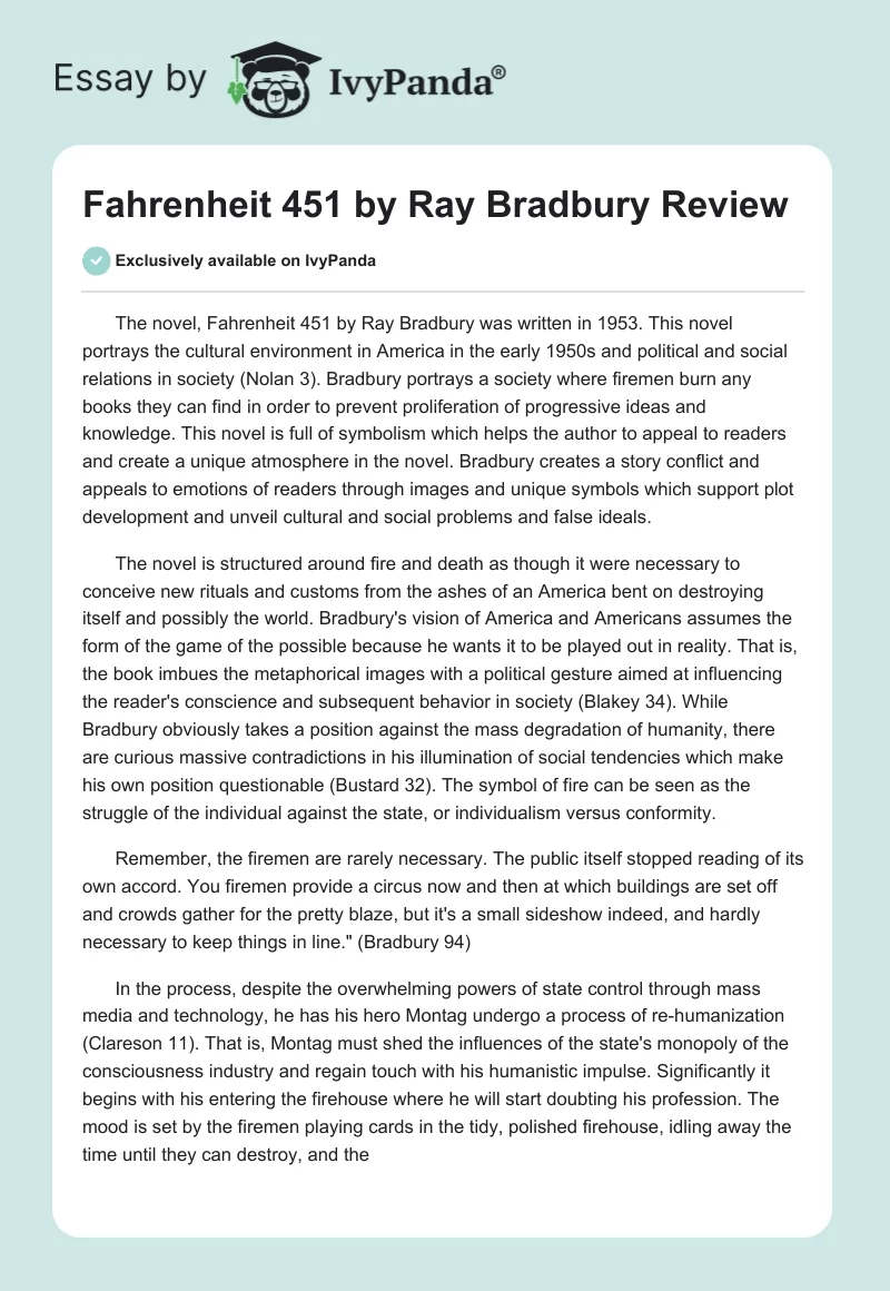 Fahrenheit 451 by Ray Bradbury Review. Page 1
