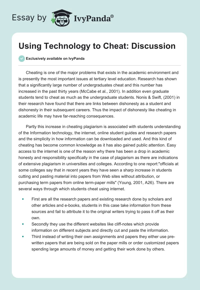 Using Technology to Cheat: Discussion. Page 1