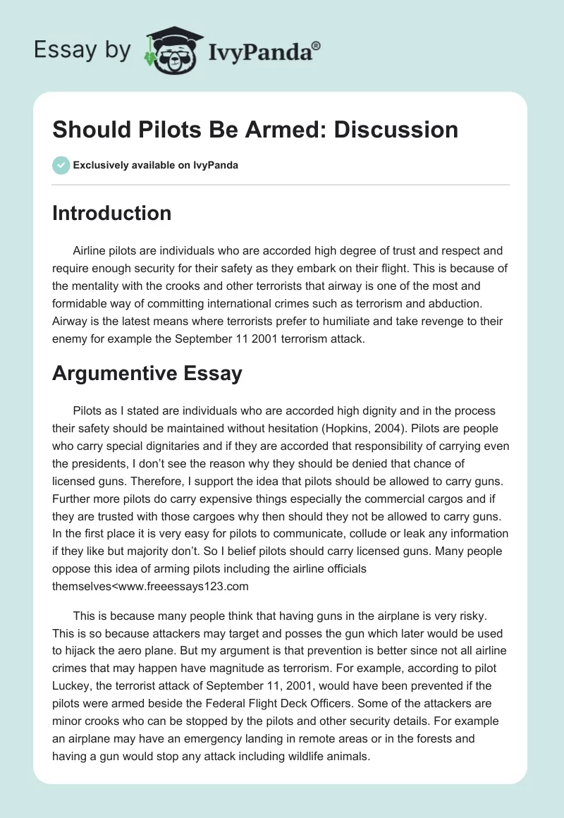 Should Pilots Be Armed: Discussion. Page 1