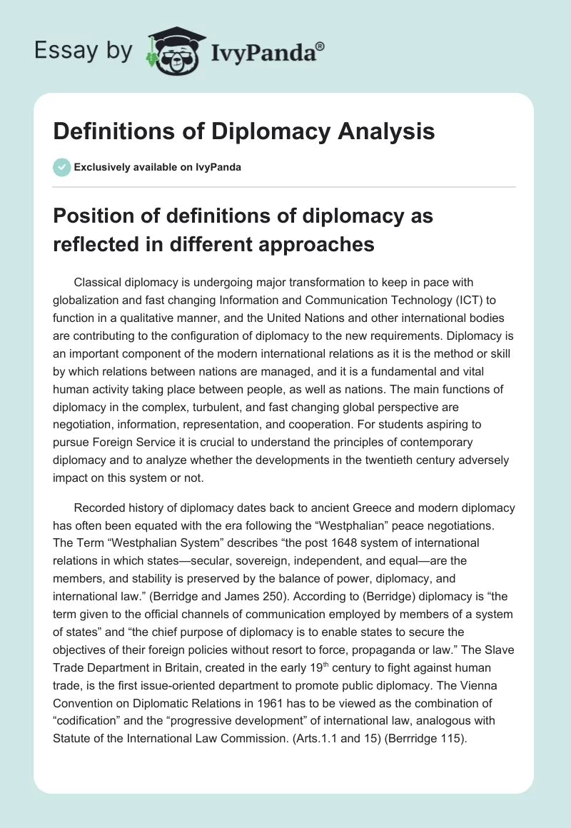 Definitions of Diplomacy Analysis. Page 1
