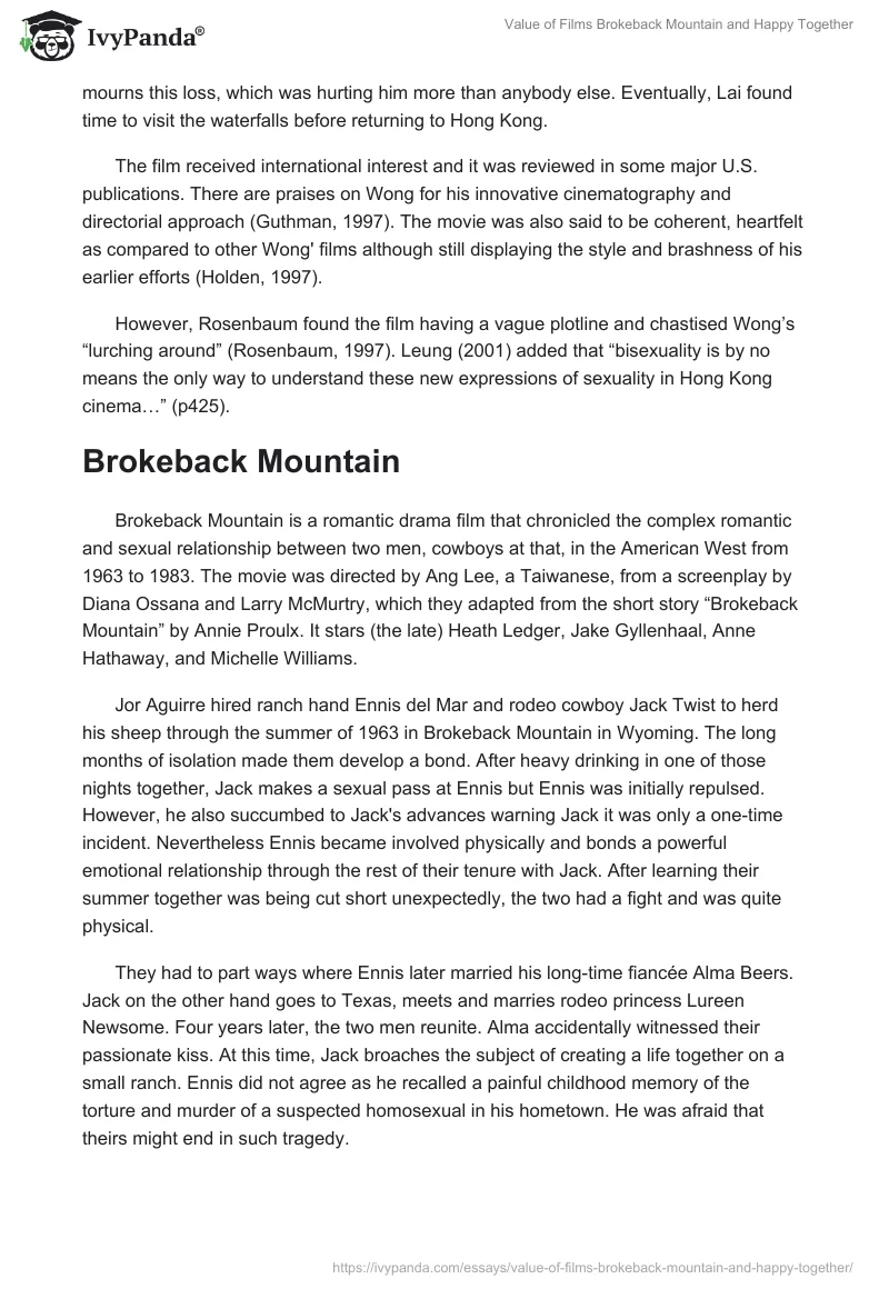 Value of Films Brokeback Mountain and Happy Together. Page 3